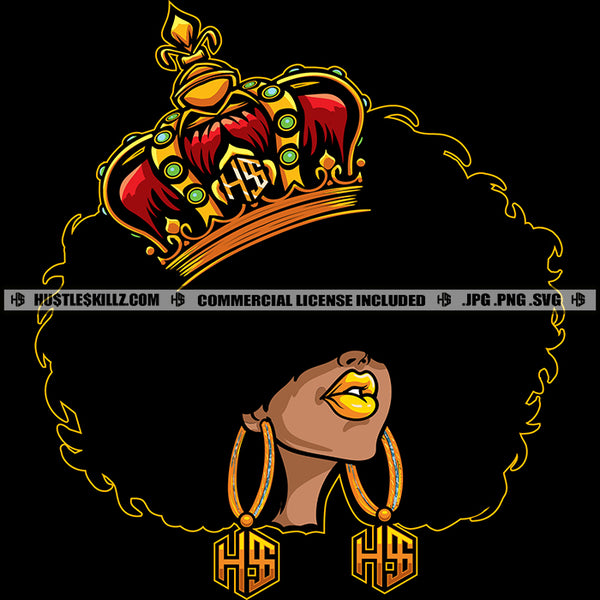 Afro Queen Power No Face Big Kinky Afro hair Crown Logo Hustle Skillz SVG PNG JPG Vector Cutting Files Silhouette Cricut