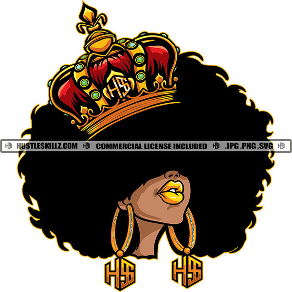 Afro Queen Power No Face Big Kinky Afro hair Crown Logo Hustle Skillz SVG PNG JPG Vector Cutting Files Silhouette Cricut