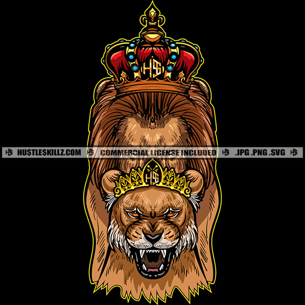 Lion Lioness King Queen Protection Kingdom Team Work Logo Hustle Skillz SVG PNG JPG Vector Cutting Files Silhouette Cricut