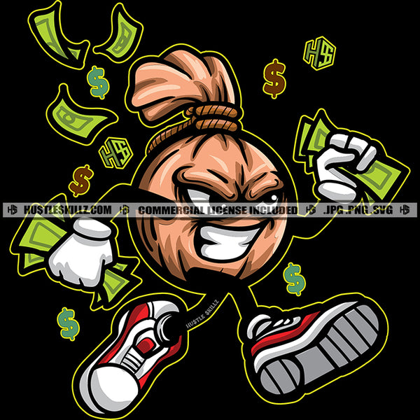 Money Bag Running Cash Money Bags Hustler Grind Logo Hustle Skillz SVG PNG JPG Vector Cutting Files Silhouette Cricut