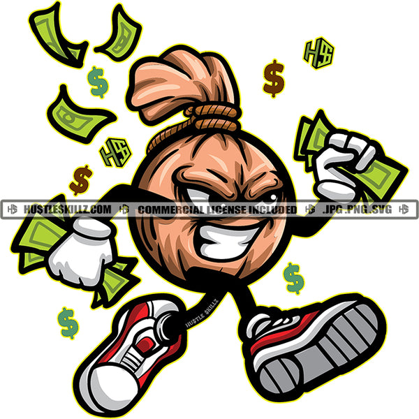 Money Bag Running Cash Money Bags Hustler Grind Logo Hustle Skillz SVG PNG JPG Vector Cutting Files Silhouette Cricut