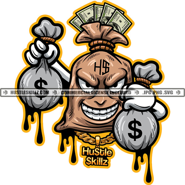 Money Bag Carrying Money Bags Grinding Hustler Hustle Skillz SVG PNG JPG Vector Cutting Files Silhouette Cricut