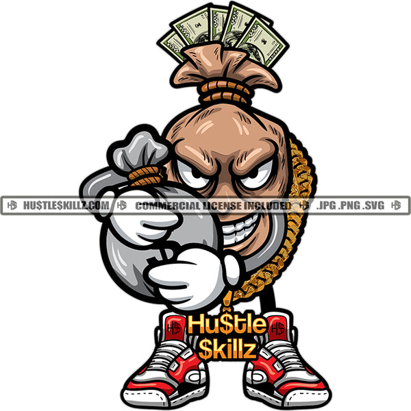 Gangster Money Bag Carrying Bag Full Money Cash Hustler Grind Logo Hustle Skillz SVG PNG JPG Vector Cutting Files Silhouette Cricut