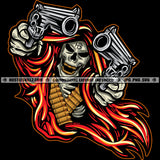 Gangster Skull Flying Carrying Hand Gun Weapon Flames Fire Hip Hop Rap Logo Hustle Skillz SVG PNG JPG Vector Cutting Files Silhouette Cricut