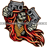 Gangster Skull Flying Carrying Hand Gun Weapon Flames Fire Hip Hop Rap Logo Hustle Skillz SVG PNG JPG Vector Cutting Files Silhouette Cricut