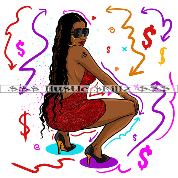 Sexy Melanin Woman Twerking Money Cash Hustle Skillz Dope Hustler Hustling Designs For Products SVG PNG JPG EPS Cut Cutting