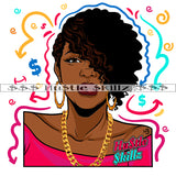 Beautiful Melanin Woman Gold Chain Money Cash Hustle Skillz Dope Hustler Hustling Designs For Products SVG PNG JPG EPS Cut Cutting