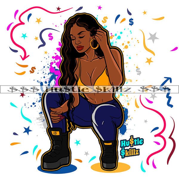 Sexy Melanin Squatting Money Cash Hustle Skillz Dope Hustler Hustling Designs For Products SVG PNG JPG EPS Cut Cutting