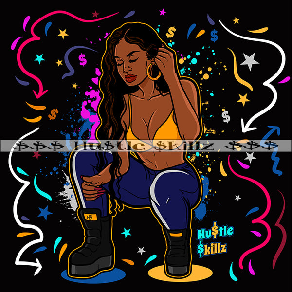 Sexy Melanin Squatting Money Cash Hustle Skillz Dope Hustler Hustling Designs For Products SVG PNG JPG EPS Cut Cutting