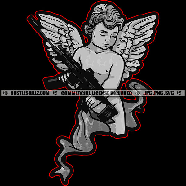 Rebel Angel Carrying Riffle Fantasy Design Element Logo Hustler Grind Hustle Skillz SVG PNG JPG Vector Cut Files