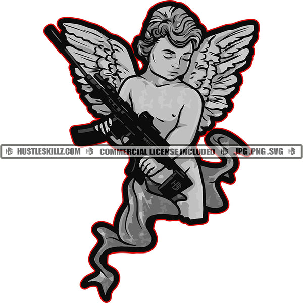 Rebel Angel Carrying Riffle Fantasy Design Element Logo Hustler Grind Hustle Skillz SVG PNG JPG Vector Cut Files