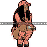 Melanin Woman Squatting Orange Matching Outfit Long Hair Money Design Element Logo Hustler Grind Hustle Skillz SVG PNG JPG Vector Cut Files