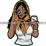 Woman Drinking Wine Glasses Scarf Long Nails Design Element Logo Hustler Grind Hustle Skillz SVG PNG JPG Vector Cut Files