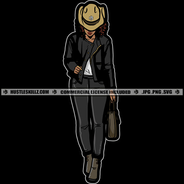 Woman Cowboy Hat Fashion Jacket Sexy Outfit Logo Hustler Grind Hustle Skillz SVG PNG JPG Vector Cut Files