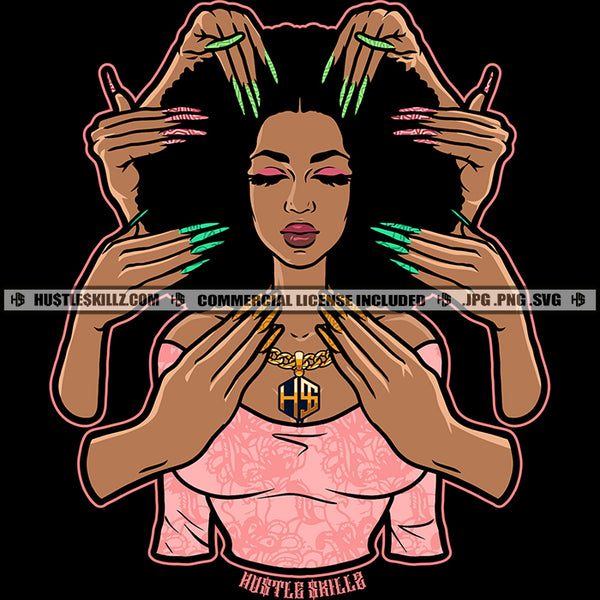 Afro Woman Nails Designer Business Logo Design Element Hustler Grind Hustle Skillz SVG PNG JPG Vector Cut Files