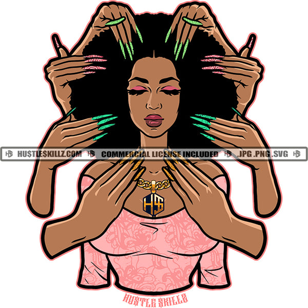 Afro Woman Nails Designer Business Logo Design Element Hustler Grind Hustle Skillz SVG PNG JPG Vector Cut Files