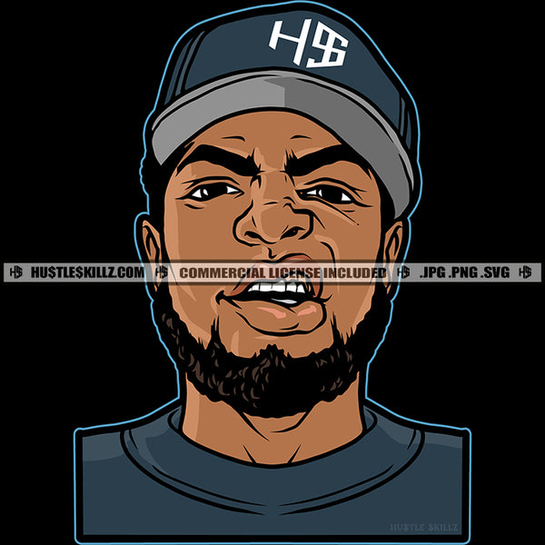 Black Man Growling Mean face Baseball hat Cap Design Element Logo Hustler Grind Hustle Skillz SVG PNG JPG Vector Cut Files