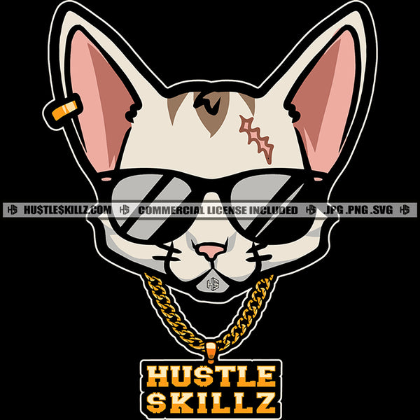 Cool Cat Sunglasses Feline Fashion Cartoon Character Scarface Design Element Logo Hustler Grind Hustle Skillz SVG PNG JPG Vector Cut Files