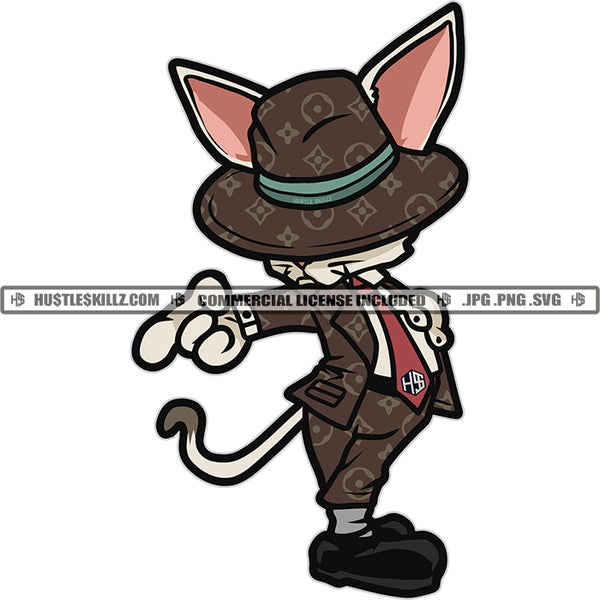 Cool Cat Classy Outfit Feline Fashion Cartoon Character Design Element Logo Hustler Grind Hustle Skillz SVG PNG JPG Vector Cut Files