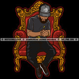 Black Man Sitting Throne Chair Sport Outwear Lighter Fire Design Element Logo Hustler Grind Hustle Skillz SVG PNG JPG Vector Cut Files