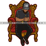 Black Man Sitting Throne Chair Sport Outwear Lighter Fire Design Element Logo Hustler Grind Hustle Skillz SVG PNG JPG Vector Cut Files