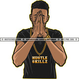 Black Man Praying Prayers Pray Design Element Logo Hustler Grind Hustle Skillz SVG PNG JPG Vector Cut Files