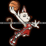 Cat Feline Playing Basketball Sport Dunk Contest Cartoon Character Design Element Logo Hustler Grind Hustle Skillz SVG PNG JPG Vector Cut Files