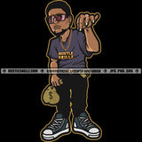 Afro Man Bragging Money Bag Glasses Fashion Design Element Logo Hustler Grind Hustle Skillz SVG PNG JPG Vector Cut Files