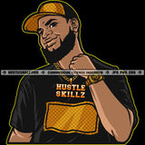 Handsome Black Man Bragging Gold Chain Baseball Cap Design Element Logo Hustler Grind Hustle Skillz SVG PNG JPG Vector Cut Files