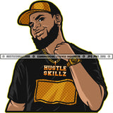 Handsome Black Man Bragging Gold Chain Baseball Cap Design Element Logo Hustler Grind Hustle Skillz SVG PNG JPG Vector Cut Files