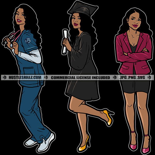 Woman Achievements Graduation Nurse Business Successful Lady Life Goals Design Element Logo Hustler Grind Hustle Skillz SVG PNG JPG Vector Cut Files