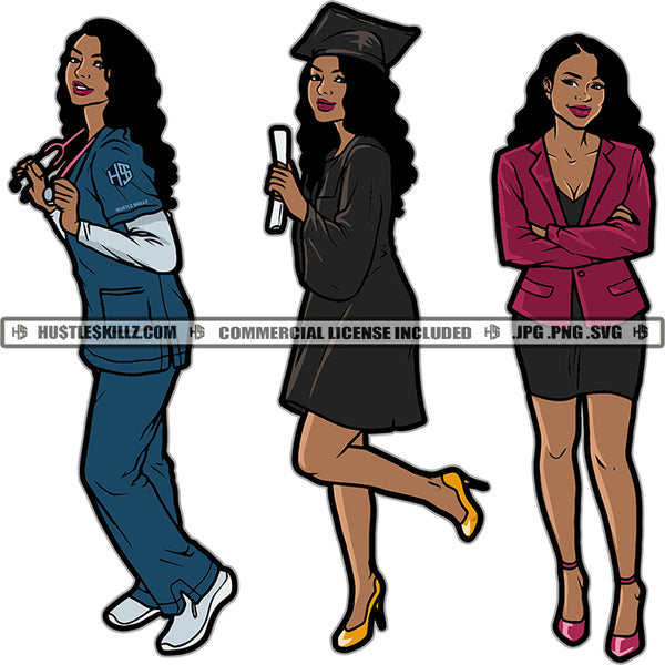 Woman Achievements Graduation Nurse Business Successful Lady Life Goals Design Element Logo Hustler Grind Hustle Skillz SVG PNG JPG Vector Cut Files