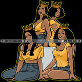 Queens Together Woman Power Crown Melanin Woman Best Friends Sistas Design Element Logo Hustler Grind Hustle Skillz SVG PNG JPG Vector Cut Files