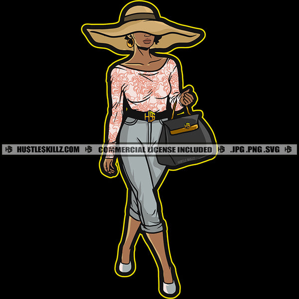 Classy Lady Big Hat Fashion Outfit Logo Hustler Grind Hustle Skillz SVG PNG JPG Vector Cut Files