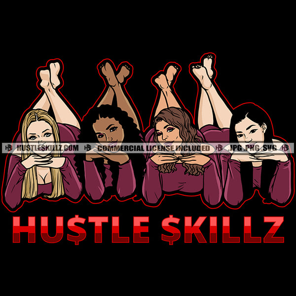 Women Together Best Friends Red Dress Matching Outfits Sistas Sisters Buddies Design Element Logo Hustler Grind Hustle Skillz SVG PNG JPG Vector Cut Files