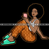 Afro Woman Taking Selfie Cellphone Logo Hustler Grind Hustle Skillz SVG PNG JPG Vector Cut Files