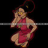 Squatting Melanin Afro Puff Red Dress Logo Hustler Grind Hustle Skillz SVG PNG JPG Vector Cut Files