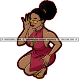 Squatting Melanin Afro Puff Red Dress Logo Hustler Grind Hustle Skillz SVG PNG JPG Vector Cut Files