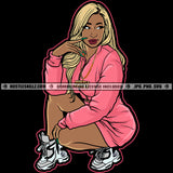 Squatting Blonde Woman Sneakers Sport Outwear Logo Hustler Grind Hustle Skillz SVG PNG JPG Vector Cut Files