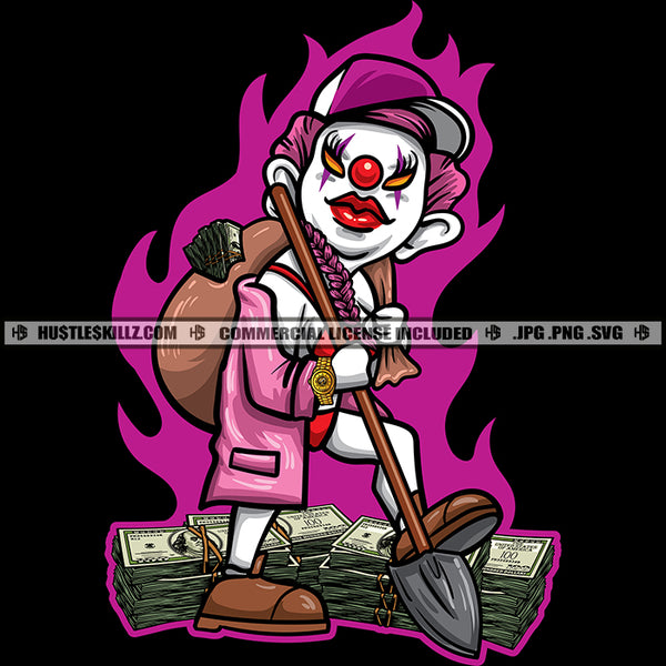 Female Jocker Digging Mud Money Stacks Commercial Use Logo Hustle Skillz SVG PNG JPG Vector Cut  Files Silhouette Cricut