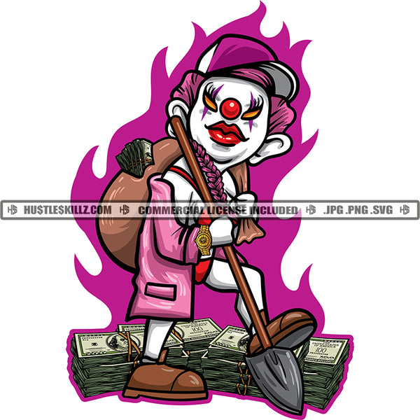 Female Jocker Digging Mud Money Stacks Commercial Use Logo Hustle Skillz SVG PNG JPG Vector Cut  Files Silhouette Cricut