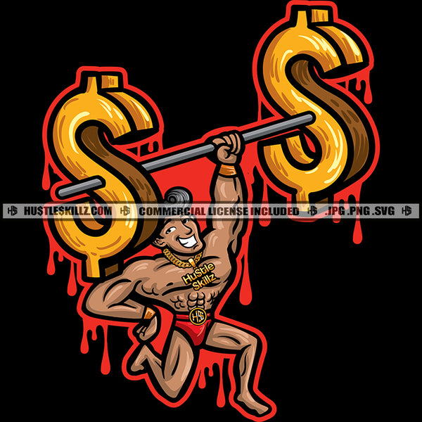 Bodybuilder Man Flexing Money Barbell Strong Dripping Commercial Use Logo Hustle Skillz SVG PNG JPG Vector Cut  Files Silhouette Cricut