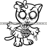 Creepy Kitten Female Cat Horror Scary Halloween Hustler Grind Logos Black And White Designs Hustle Skillz SVG PNG JPG Vector Cutting Files Silhouette Cricut