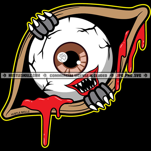 Creepy Eyes Hands Nails Dripping Blood Teeth Horror Scary Halloween Logo Hustle Skillz SVG PNG JPG Vector Cut Files Silhouette Cricut