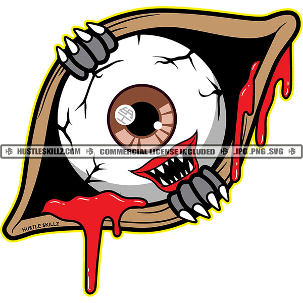 Creepy Eyes Hands Nails Dripping Blood Teeth Horror Scary Halloween Logo Hustle Skillz SVG PNG JPG Vector Cut Files Silhouette Cricut