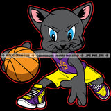 Cat Playing Basketball Sport League Fitness  Logo Hustle Skillz SVG PNG JPG Vector Cut Files Silhouette Cricut