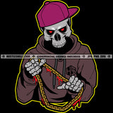 Creepy Skull Holding Chain Blood Dripping Baseball Cap Horror Scary Fire Eyes Logo Hustle Skillz SVG PNG JPG Vector Cut Files Silhouette Cricut