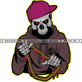 Creepy Skull Holding Chain Blood Dripping Baseball Cap Horror Scary Fire Eyes Logo Hustle Skillz SVG PNG JPG Vector Cut Files Silhouette Cricut