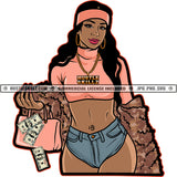 Sexy Melanin Woman Jeans Short Head Band Grinding Grind Hustler Hustle Skillz SVG PNG JPG Vector Cutting Files Silhouette Cricut