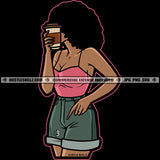 Afro Hairstyle Melanin Woman Drinking Coffee Grinding Grind Hustler Hustle Skillz SVG PNG JPG Vector Cutting Files Silhouette Cricut